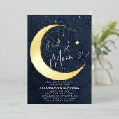 Over the Moon Starry Night Coed Baby Boy Shower 箔招待状 (立ち正面)