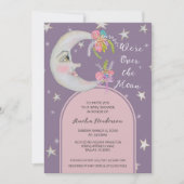 Over the Moon Starsフローララベンダーベビーシャワー 招待状 (正面)