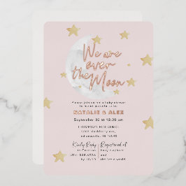 Over The Moon & Stars Girl Baby Shower Foil 箔招待状