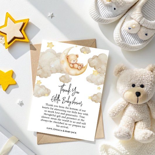Over The Moon stars Teddy Bear Baby Shower サンキューカード