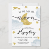 Over the Moon Steel Blue Boysベビーシャワー 招待状 (正面)