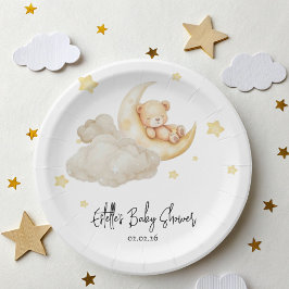 Over The Moon Teddy Bear Baby Shower ペーパープレート