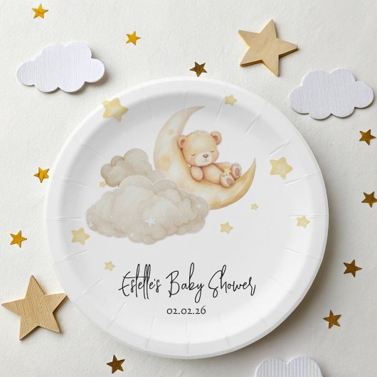 Over The Moon Teddy Bear Baby Shower ペーパープレート