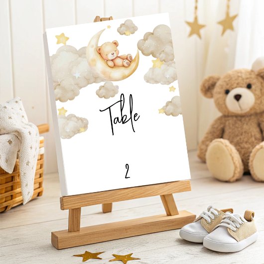 Over The Moon Teddy Bear Baby Shower Table Number  テーブルナンバー