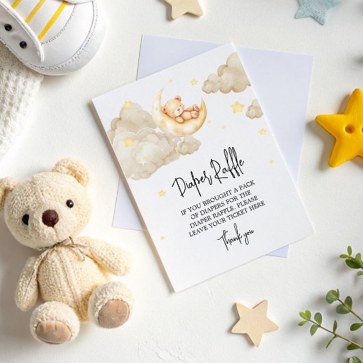 Over The Moon Teddy Bear Diaper Raffle Baby Shower エンクロージャーカード