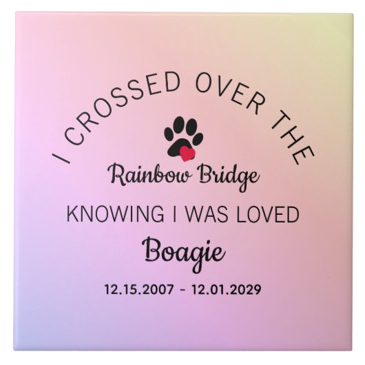 Over The Rainbow Bridge Custom Pet Memorial タイル (正面)