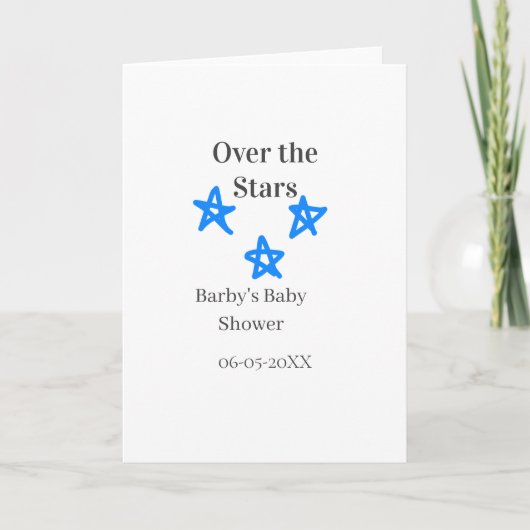 Over the Stars blue gray baby shower name date ele カード (正面)