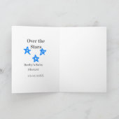 Over the Stars blue gray baby shower name date ele カード (内部)