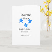 Over the Stars blue gray baby shower name date ele カード (黄色い花)