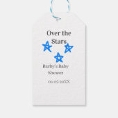 Over the Stars blue gray baby shower name date ele ギフトタグ (裏面)