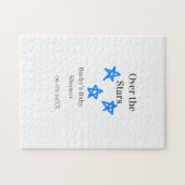 Over the Stars blue gray baby shower name date ele ジグソーパズル (横)