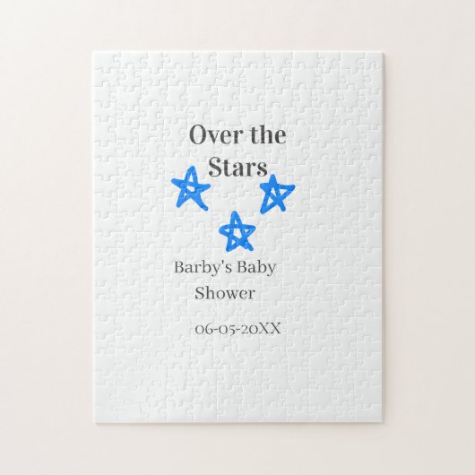 Over the Stars blue gray baby shower name date ele ジグソーパズル (縦)