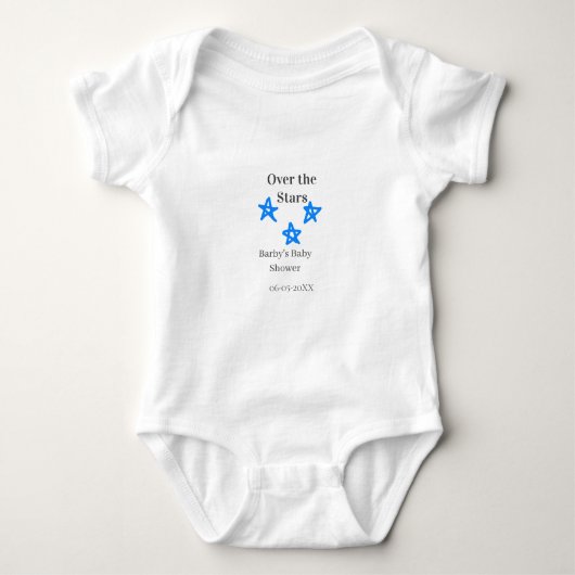 Over the Stars blue gray baby shower name date ele ベビーボディスーツ (正面)