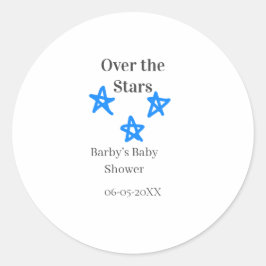 Over the Stars blue gray baby shower name date ele ラウンドシール