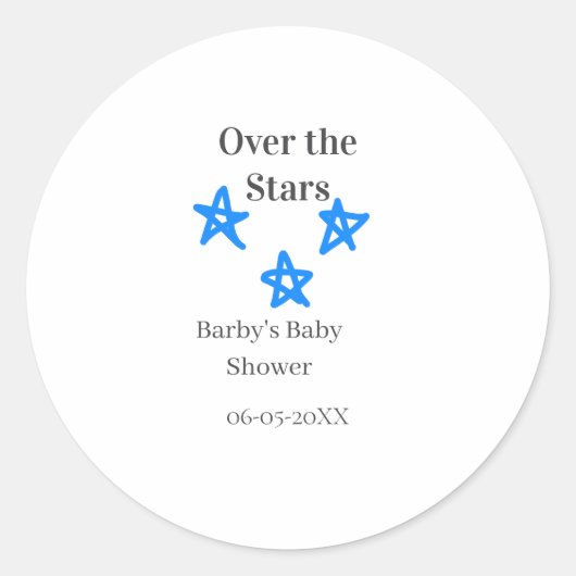Over the Stars blue gray baby shower name date ele ラウンドシール (正面)
