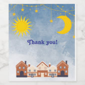 Over the Sun & the Moon Twin Baby Shower ワインラベル (シングルラベル)