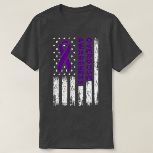 Overdose Awareness Flag Purple Ribbon Addiction Re Tシャツ (デザイン正面)