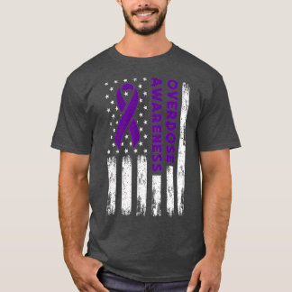 Overdose Awareness Flag Purple Ribbon Addiction Re Tシャツ