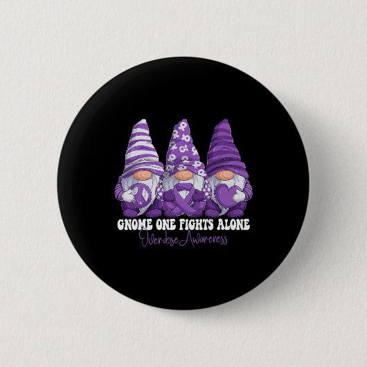 Overdose Awareness Month Purple Ribbon Gnomies Sup 缶バッジ (正面)