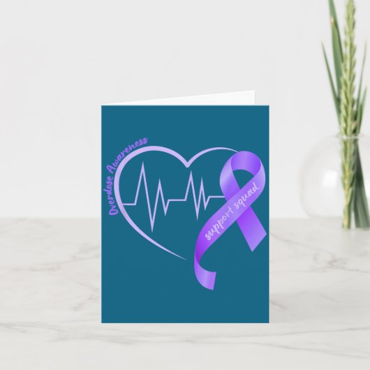 Overdose Awareness Month Purple Ribbon Heart Suprt カード (正面)