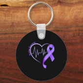 Overdose Awareness Month Purple Ribbon Heart Suprt キーホルダー (正面)