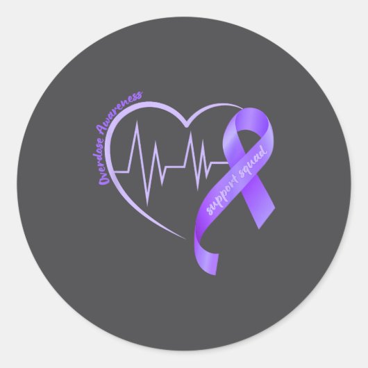 Overdose Awareness Month Purple Ribbon Heart Suprt ラウンドシール (正面)