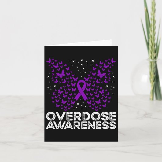 Overdose Awareness Purple Ribbon Butterfly  カード (正面)