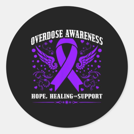 Overdose Awareness Purple Ribbon Drug Addiction 55 ラウンドシール (正面)