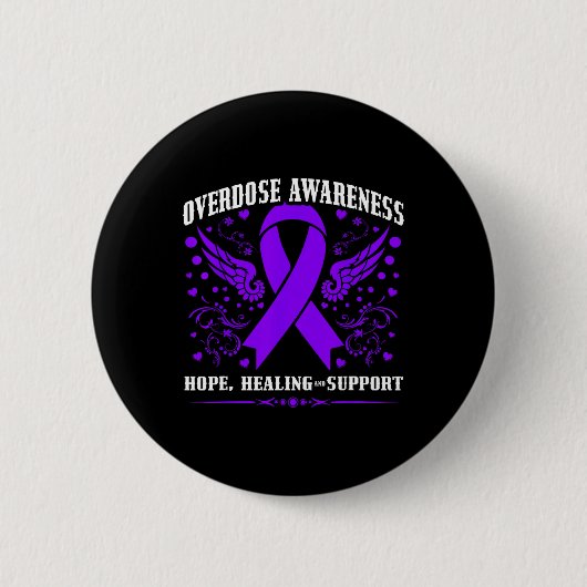 Overdose Awareness Purple Ribbon Drug Addiction 55 缶バッジ (正面)