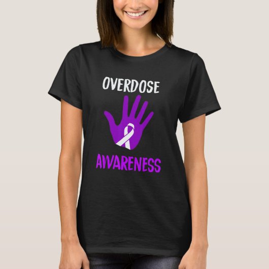 Overdose Awareness Purple Ribbon Drug Addiction Re Tシャツ (正面)