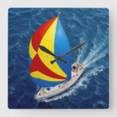 Overhead View Of a Sailing Yacht With Spinnaker スクエア壁時計 (正面)