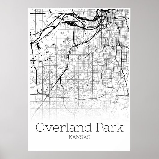 Overland Park Map – カンザス州 – 市内地図ポスター ポスター (正面)