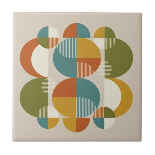 Overlapping Circles Pop Art Mid-Century #3 ID1224 タイル (正面)
