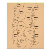 Overlapping Faces Print, Minimalist Line Art, Face ポスター (正面)