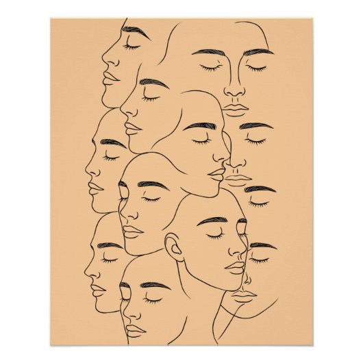 Overlapping Faces Print, Minimalist Line Art, Face ポスター (正面)