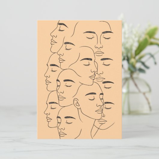 Overlapping Faces Print, Minimalist Line Art, Face 招待状 (スタンド正面)