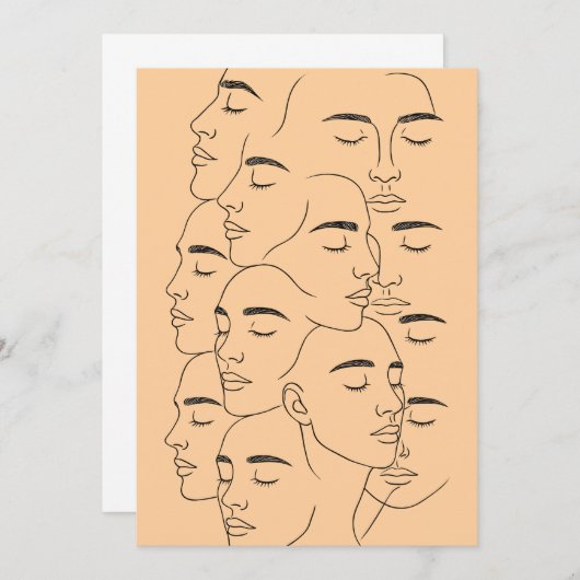 Overlapping Faces Print, Minimalist Line Art, Face 招待状 (正面/裏面)