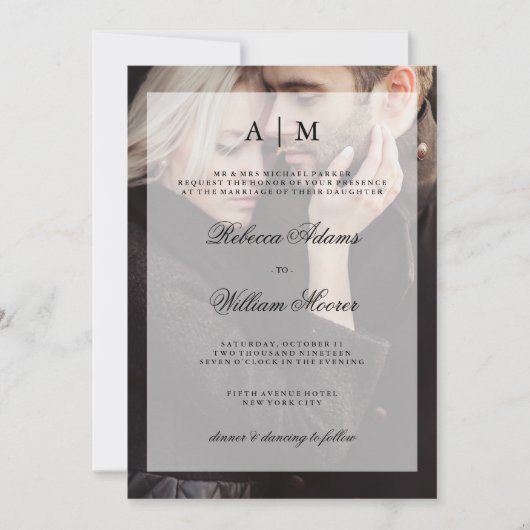 Overlayモダン付き結婚のフォト招待状 招待状 (正面)