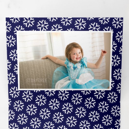 Overlay joyクリスマスホリデー海軍の青い写真 三つ折りクリスマスカード (内部最初)