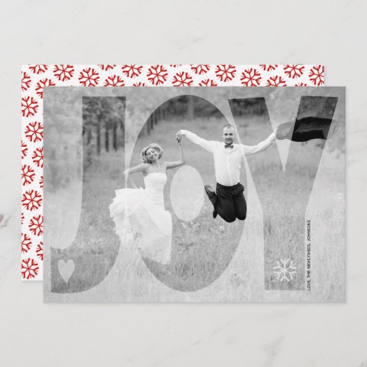 Overlay joy newlywedsクリスマスレッドフォトカード 招待状 (正面/裏面)