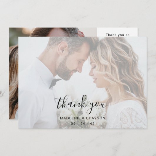 Overlay Script 2枚の写真結婚のサンキューカード サンキューカード (正面/裏面)
