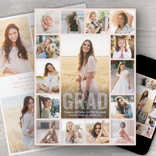 Oversized Photo Collage Blush Pink Graduation 案内状