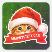 Oversized Santa Hat Cat Sticker – Cute Hidden Eyes スクエアシール (正面)