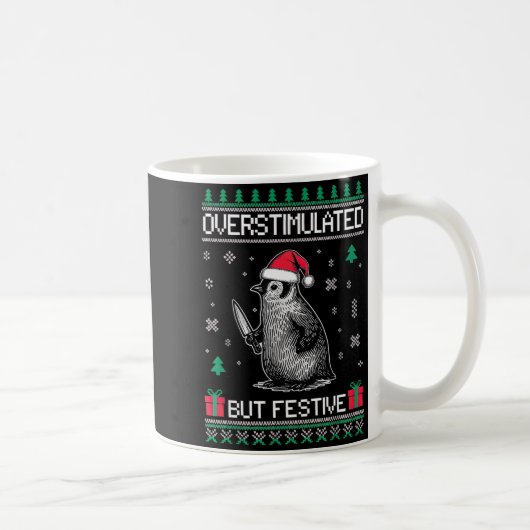 Overstimulated But Festive Christmas Ugly Penguin  コーヒーマグカップ (右)