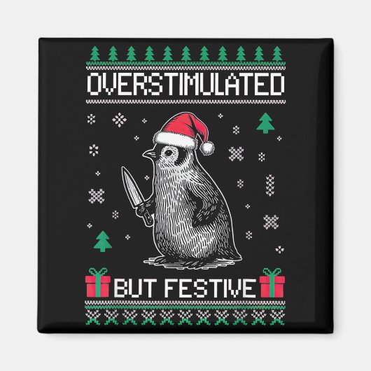 Overstimulated But Festive Christmas Ugly Penguin マグネット (正面)