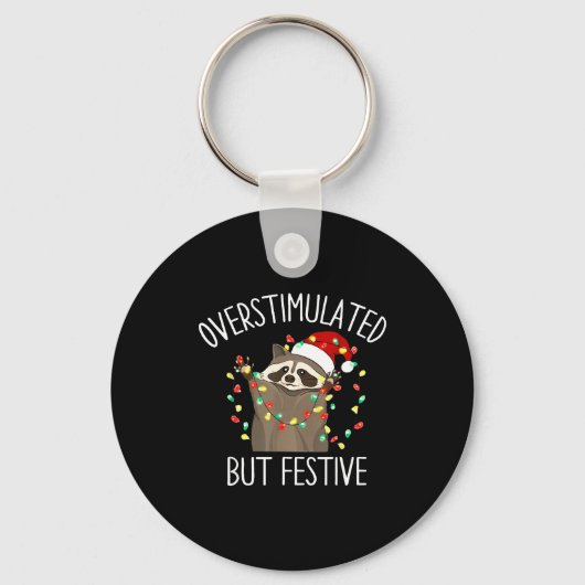 Overstimulated But Festive Funny Santa Raccoon Xma キーホルダー (正面)