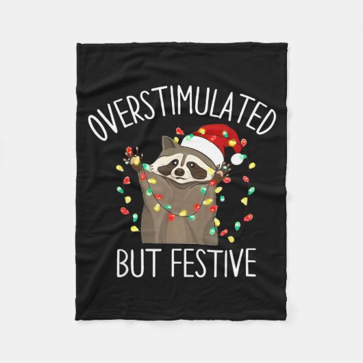 Overstimulated But Festive Funny Santa Raccoon Xma フリースブランケット (正面)