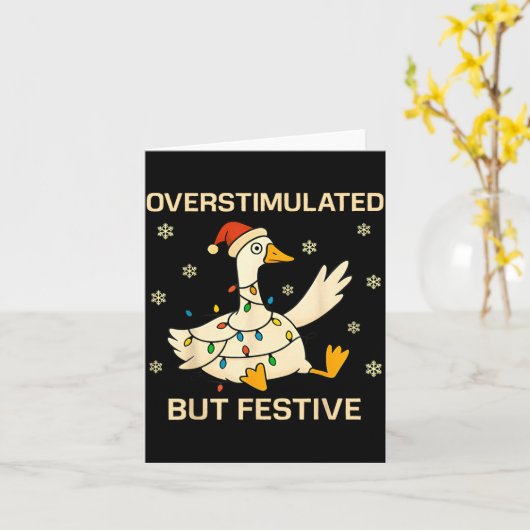 Overstimulated But Festive Goose Christmas Funny H カード (黄色い花)