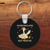 Overstimulated But Festive Goose Christmas Funny H キーホルダー (正面)