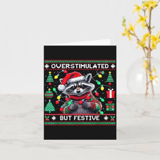 Overstimulated But Festive Raccoon Christmas  カード (黄色い花)